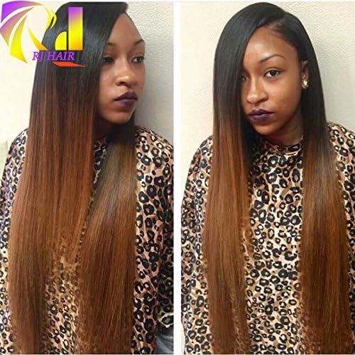 RJ HAIR Ombre Straight Lace Front Wigs Middle Part Brazilian Human Hair U Part Wig Blonde For Balck Women (14"U Part Wig, 1b#T30#)