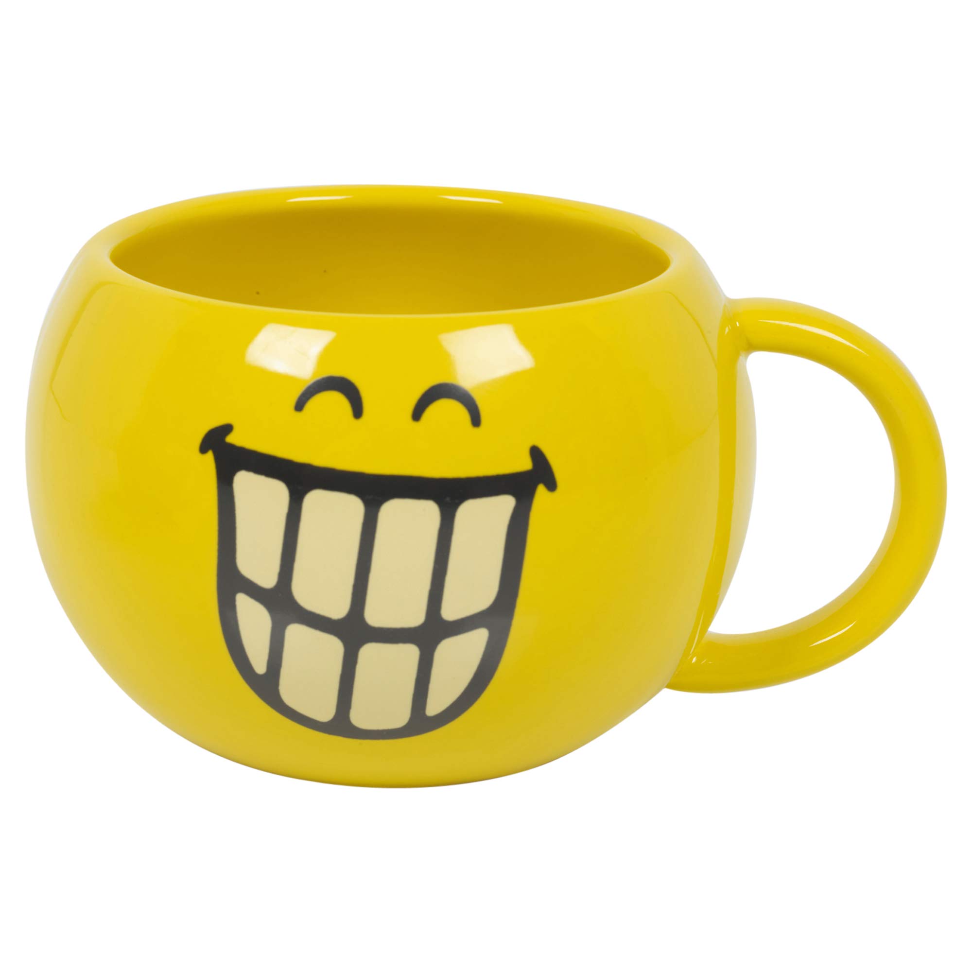 30cl Ceramic Coffee and Tea Mugs Cups with Smiley Emoji Design, Gift Packed and Ideal as a Present, 3 Version Available (Grinning (Yellow))