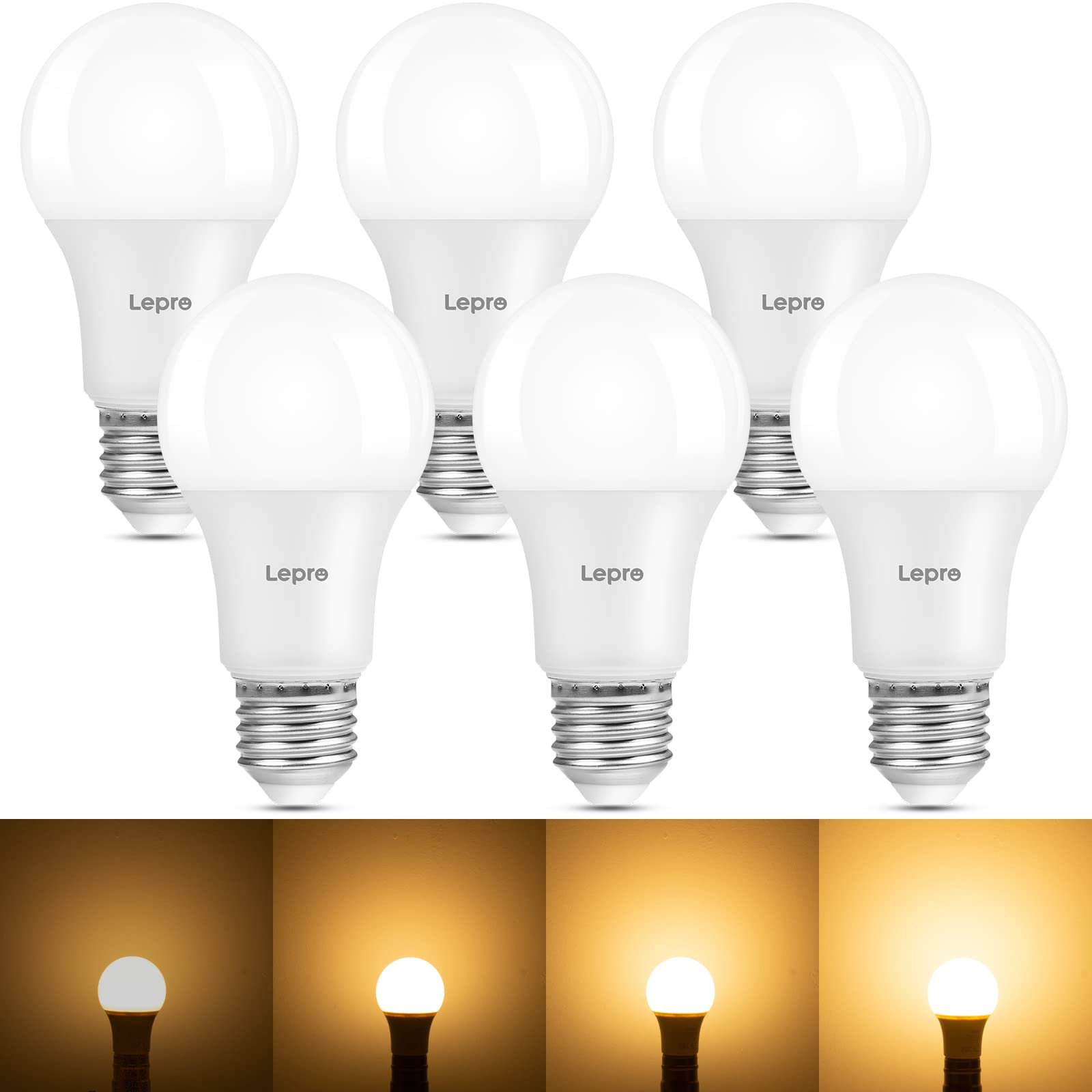 Lepro E27 Screw Bulb Dimmable, 7W Equivalent to 60W, Warm White 2700K E27 LED Bulbs, 800 Lumens Edison LED Light Bulb, Energy Saving Light Bulbs for Lamp, Pack of 6