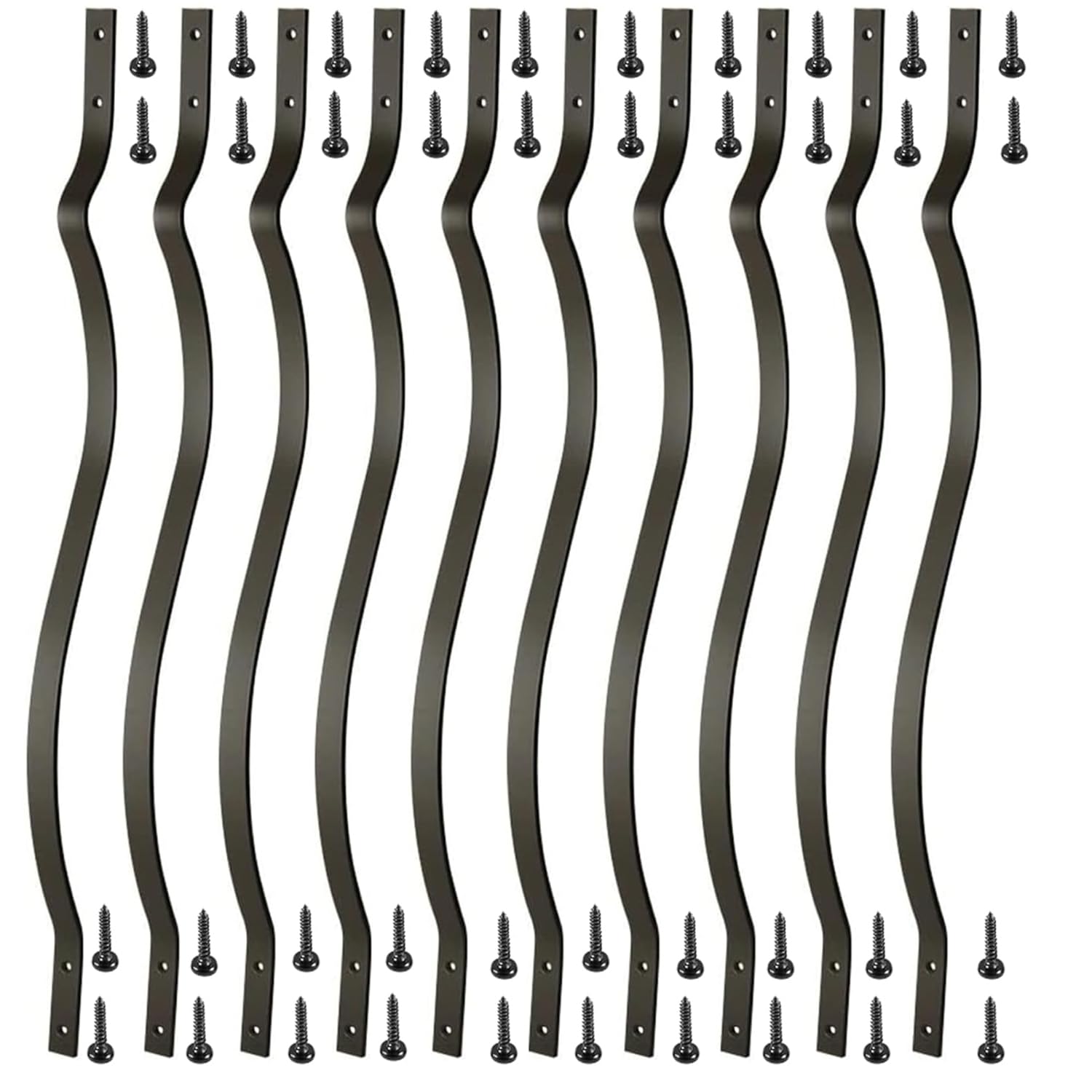 Photo 1 of 61 Pack Deck Balusters, 36 Inches Heavy Duty Iron Deck Balusters with Screws Metal Deck Spindles Balusters Iron Deck Spindles, Wave Arc Baluster for Outdoor Stair Deck Porch