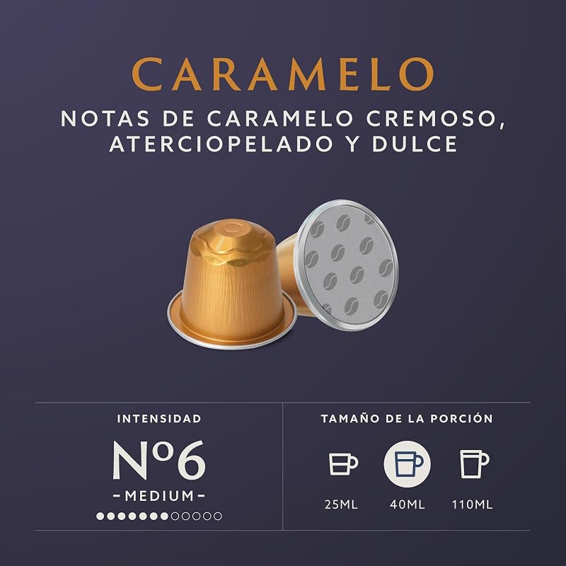 Cápsulas de alumínio de café com sabor a caramelo compatíveis com Nespresso, 20 unidades (1 pacote de 20), certificado pela Rainforest Alliance