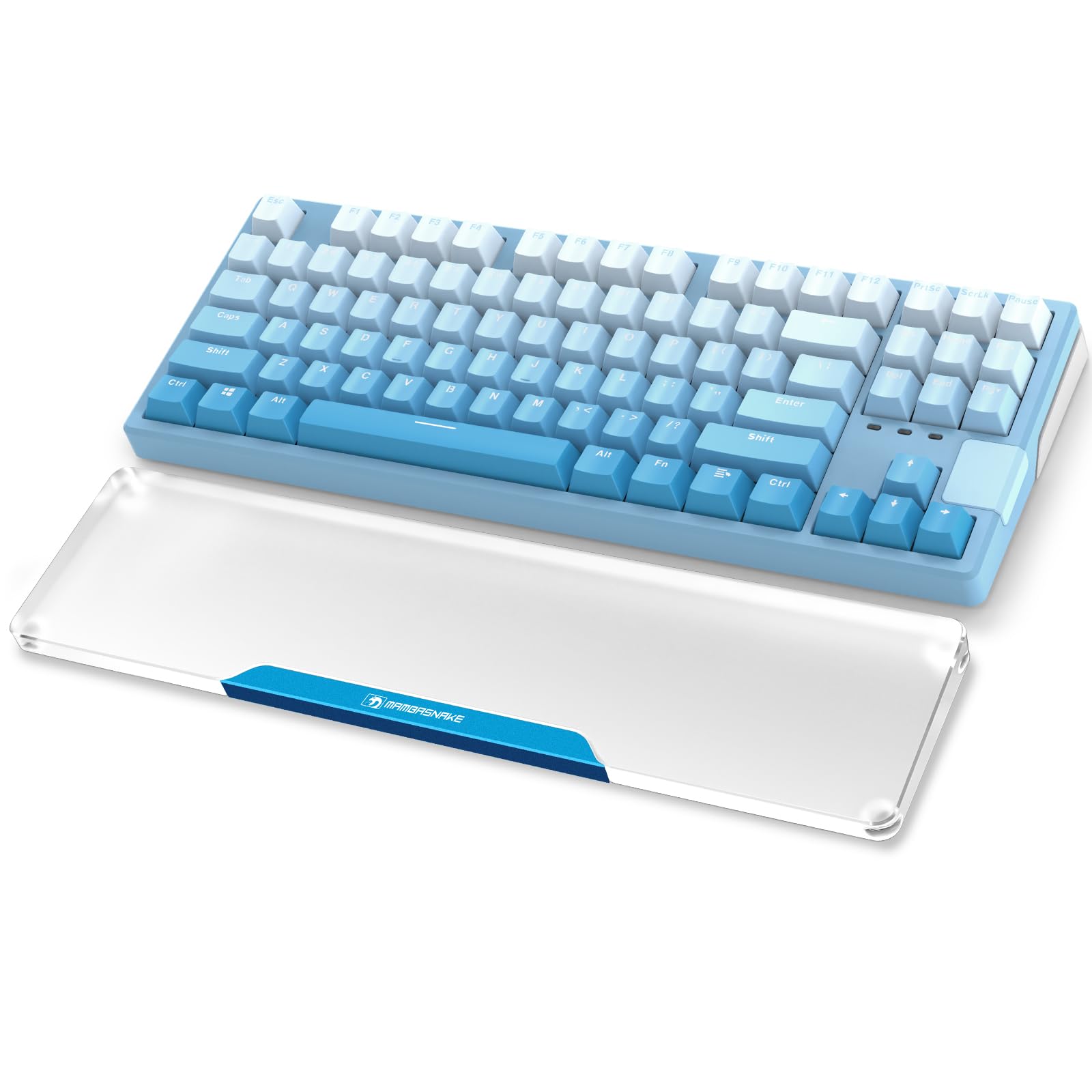 MAMBASNAKE Keyboard Wrist Rest for 87 Keys TKL 80% Keyboard - CNC Acrylic Keyboard Wrist Support Pad with Aluminum Logo - Anti-Slip Feet - Hand Support for Office/Gaming/Typing/Laptop - Blue