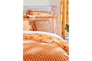 Saffron Marigold Orange Floral Twin Duvet Cover 100% Cotton Reversible Hand Block Printed Decorative Bed Cover for Bedroom Decor - Indian Summer 70 x 90 Inches