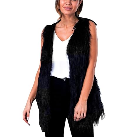 Ularma Damen Ärmellose Lange Weste aus Kunstlich Pelz Plüsch Elegante Parka Winter Pelzmantel