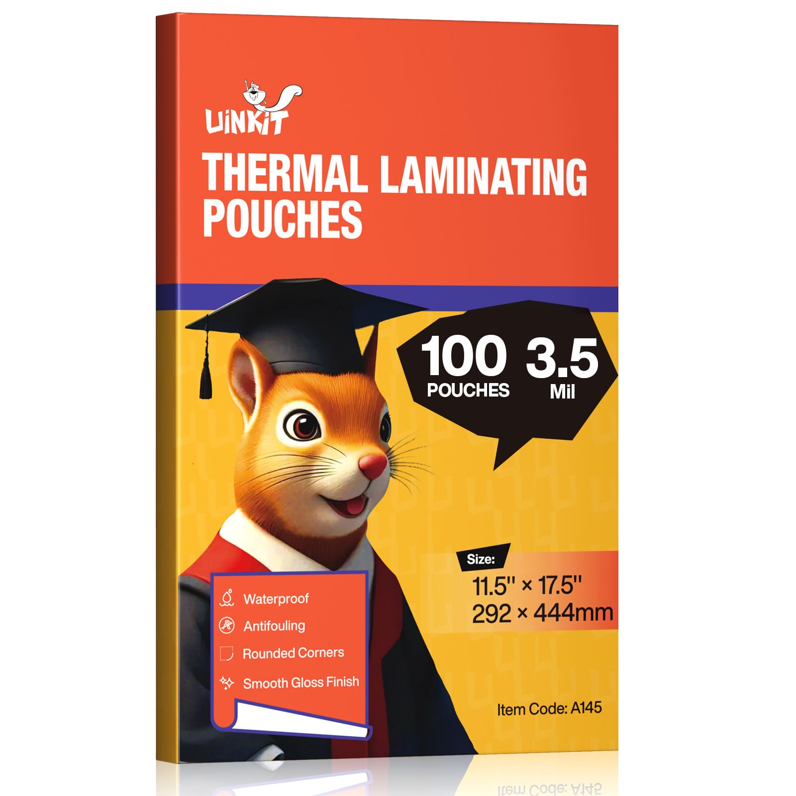 Photo 1 of Uinkit 3.5Mil 100Pack Clear Laminating Sheets, Menu Size, 11.5 x 17.5-Inch Laminate Pouches, Protector for Photo Papers, Use in Office School Supplies, Rounded Corner