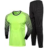 KKmeter Kids Boys Goalkeeper Padded Jersey and Pants Outfit Soccer Goalie Football T-Shirt Training Uniform