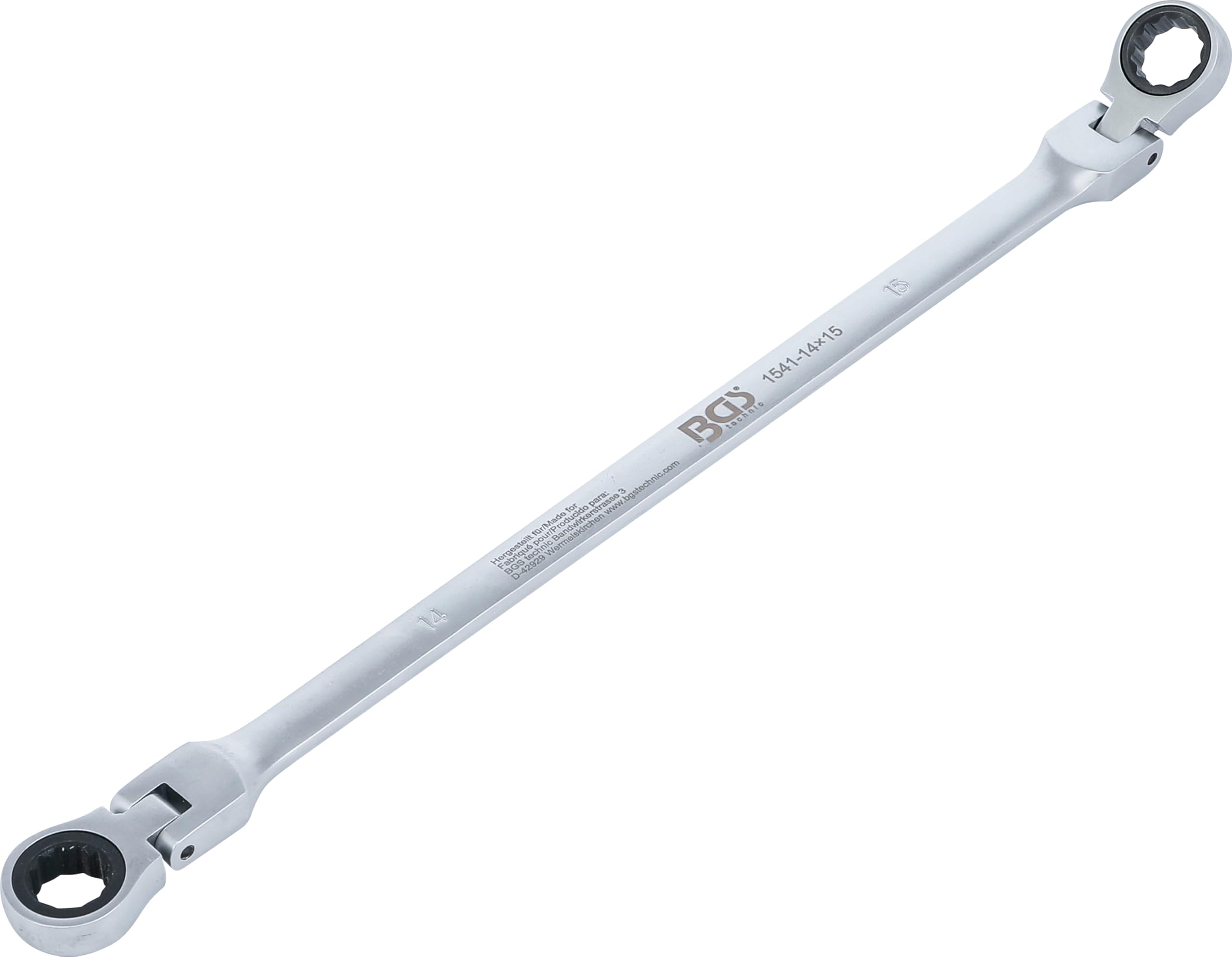 BGS 1541-14X15 | Double Swivel Head Ratchet Wrench | 14 x 15 mm