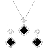BALTERS 18K Gold Lucky Four Leaf Necklace & Earrings Set - Silver Four Leaf Dangle Earrings for Women