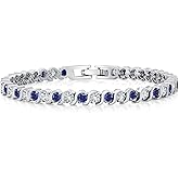 Gem Stone King 3MM Simulated Blue Sapphire and Sparkling White Cubic Zirconia Tennis Bracelet for Women | 14K Gold Plated | 4.50 Cttw | Size 7 Inch | Choice of Color