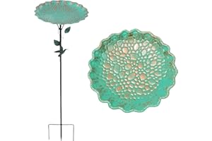 Shudyear 32 Inch Outdoor Metal Bird Bath, Bird Stand and Bird Feeder, Gorgeous Colorful Outdoor Garden Patio Lawn Decor Bird Bath Feeder Bowl (emerald)