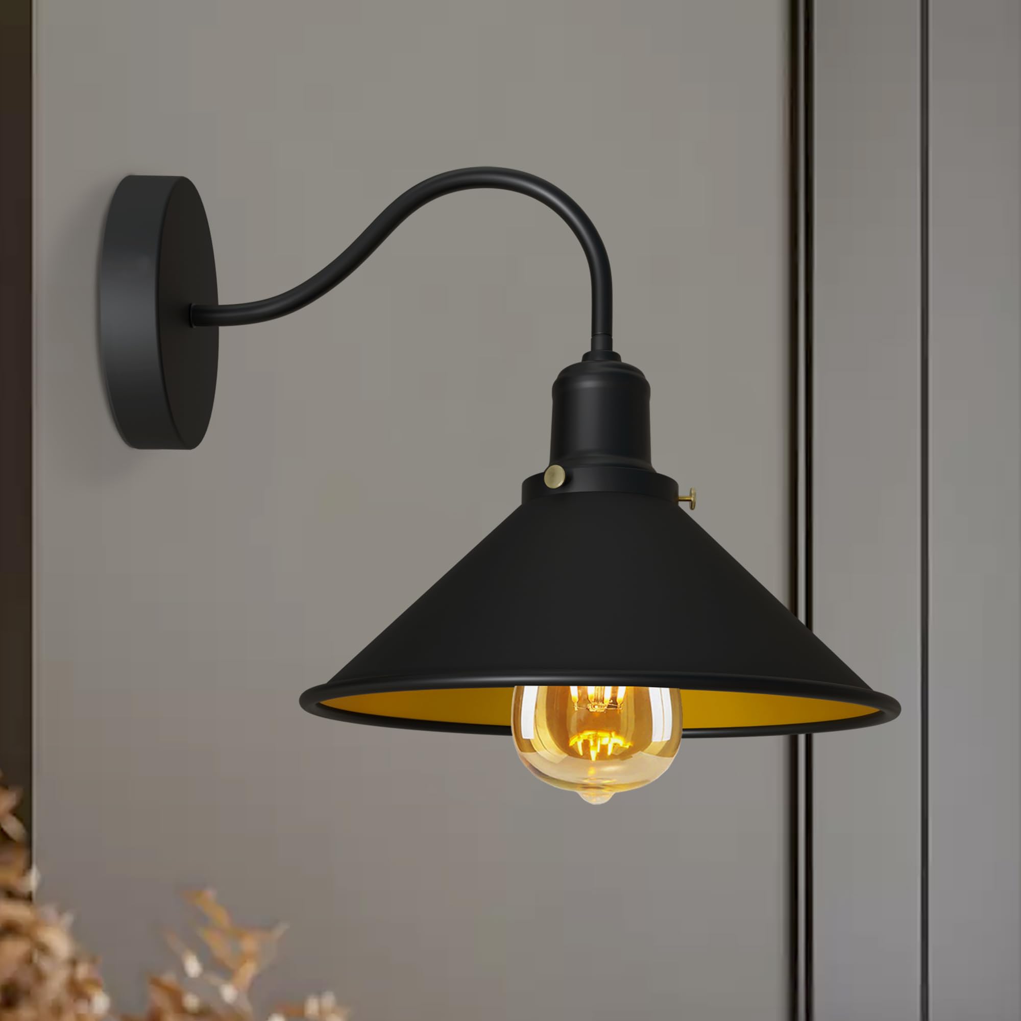DC VOLTAGE Retro Rainproof Cone Shaped Shade Swan Neck Wall Sconce Fittings Metal Indoor Light Fitting for Bedroom Dinning Room Garage and Any Other Places Not Battery Oprated Wall Lights