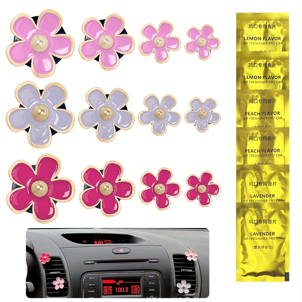 Photo 1 of 12 Pcs Daisy Flower Air Vent Clip, Car Air Fresheners Air Conditioning Outlet Clip Car Interior Accessories for Girls Women (Red, Pink, White)