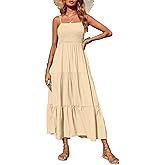 PRETTYGARDEN Women's Summer Maxi Dress 2026 Casual Boho Sleeveless Spaghetti Strap Smocked Tiered Long Beach Sundresses
