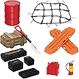 GLOBACT 1/24 1/18 RC Crawler Accessories Car Roof Decoration Luggage Net, Recovery Board, Fire Extinguisher, Toolbox, Wood Box, Shovel for 1/18 TRX4M 1/24 Axial SCX24 (12Pcs Black Orange)