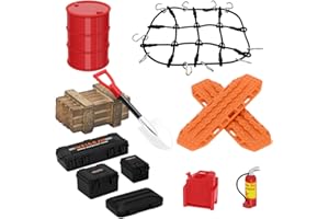 GLOBACT 1/24 1/18 RC Crawler Accessories Car Roof Decoration Luggage Net, Recovery Board, Fire Extinguisher, Toolbox, Wood Box, Shovel for 1/18 TRX4M 1/24 Axial SCX24 (12Pcs Black Orange)