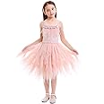 OBEEII Little Girl Swan Princess Feather Fringes Tutu Dress Pageant Party Wedding Dance Formal Photo Prop Short Tiered Gown
