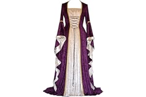 YEAXLUD Womens Renaissance Medieval Costume Dress Lace up Irish Over Long Dresses Cosplay Retro Gown