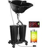 Rechargeable Portable Shampoo Bowl with Electric Pump | Adjustable Portable Hair Washing Station with 2 Tanks and Drain Hoses, Basin Height Portable Salon Sink for Home Barber Use