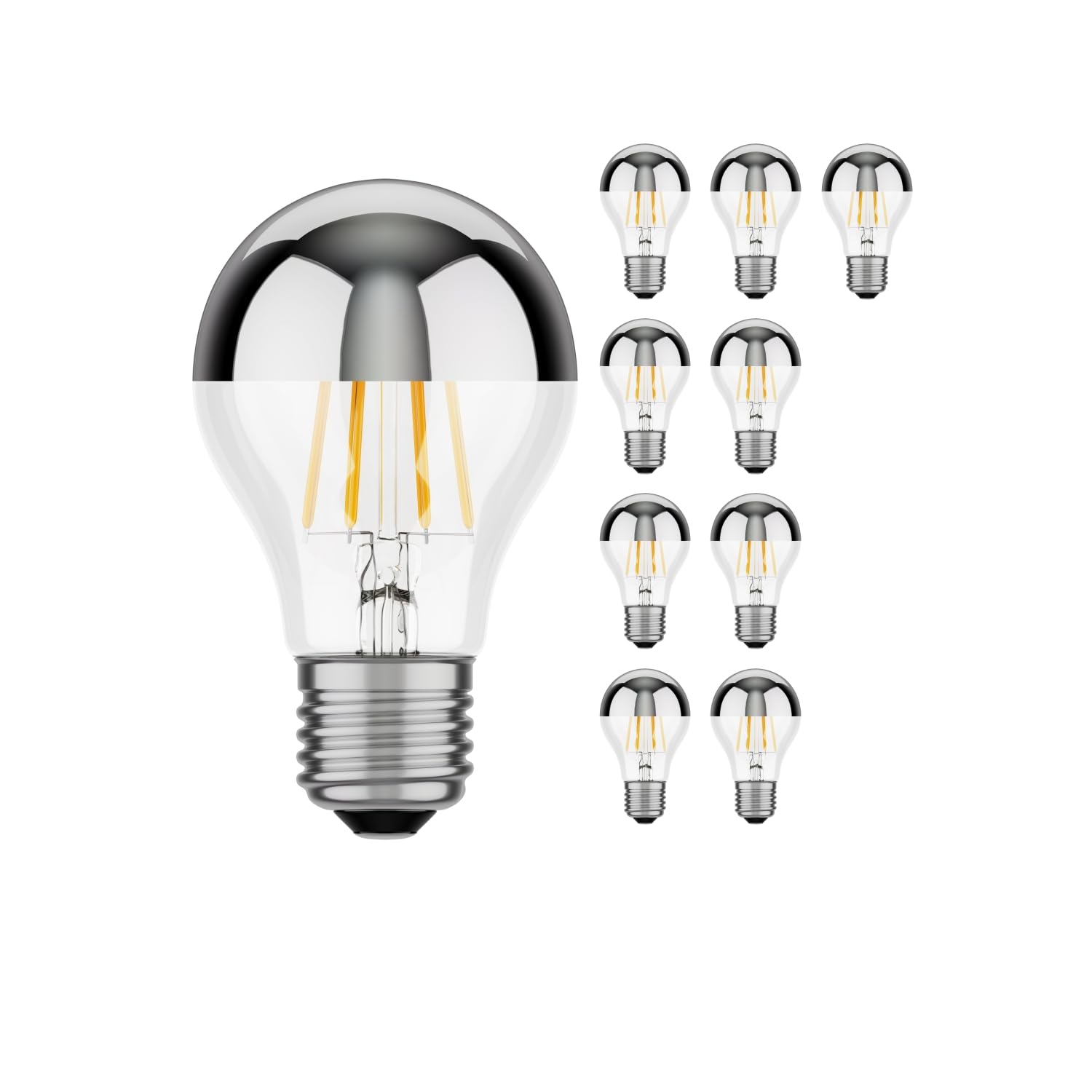 ledscom.de 10 Pieces E27 LED Bulb, A60, White (3900 K), 6.6 W, 646lm, Head Mirror (Silver) — image 1