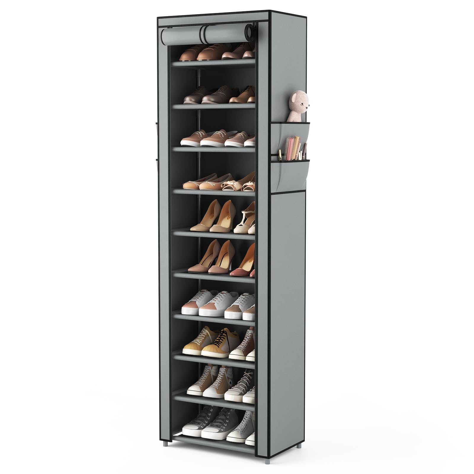 VTRIN Vertical Narrow Shoe Rack Organizer Tall Shoe Rack for Closet Entryway 10 Tier Non-woven