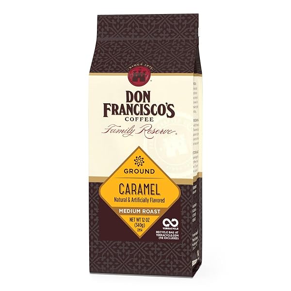 DON FRANCISCO’S CARAMEL GROUND COFFEE, MEDIUM ROAST – 100% ARABICA, FLAVORED COFFEE, 12 OZ BAG