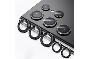 TENOC Camera Lens Protector for Samsung Galaxy S22 Ultra 2022, 9H Tempered Glass Camera Screen Cover, Black Metal Individual 