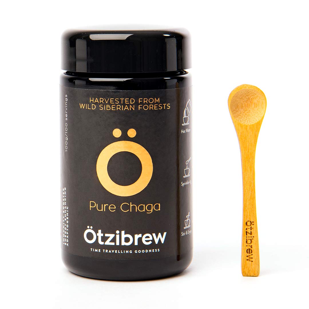 ötzibrew Chaga Mushroom Powder Extract Tea – 100 Servings, Caffeine, Dairy & Gluten Free, Alternative to Coffee from Siberian Wild Forests (100g)