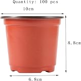 100 Pcs Plastic Plant Pots 10cm Brown Nursery Seed Starting view 2