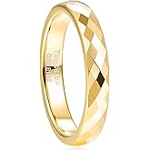 Greenpod 4MM Tungsten Carbide Rings Faceted Edge Dome Polished Rose Gold Plated/Black/24K Gold Plated/Silver Wedding Band Comfort Fit for Women Size 5-12