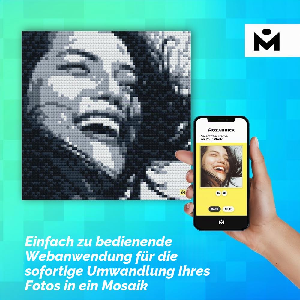 MOZABRICK Set S- Klemmbaustein Mosaik Foto Bausatz, personalisiertes Geschenk, Benutzerdefiniert, Bild Baukasten, Bauset, Pixel Art Kunst Steckbaustein Gemälde 3