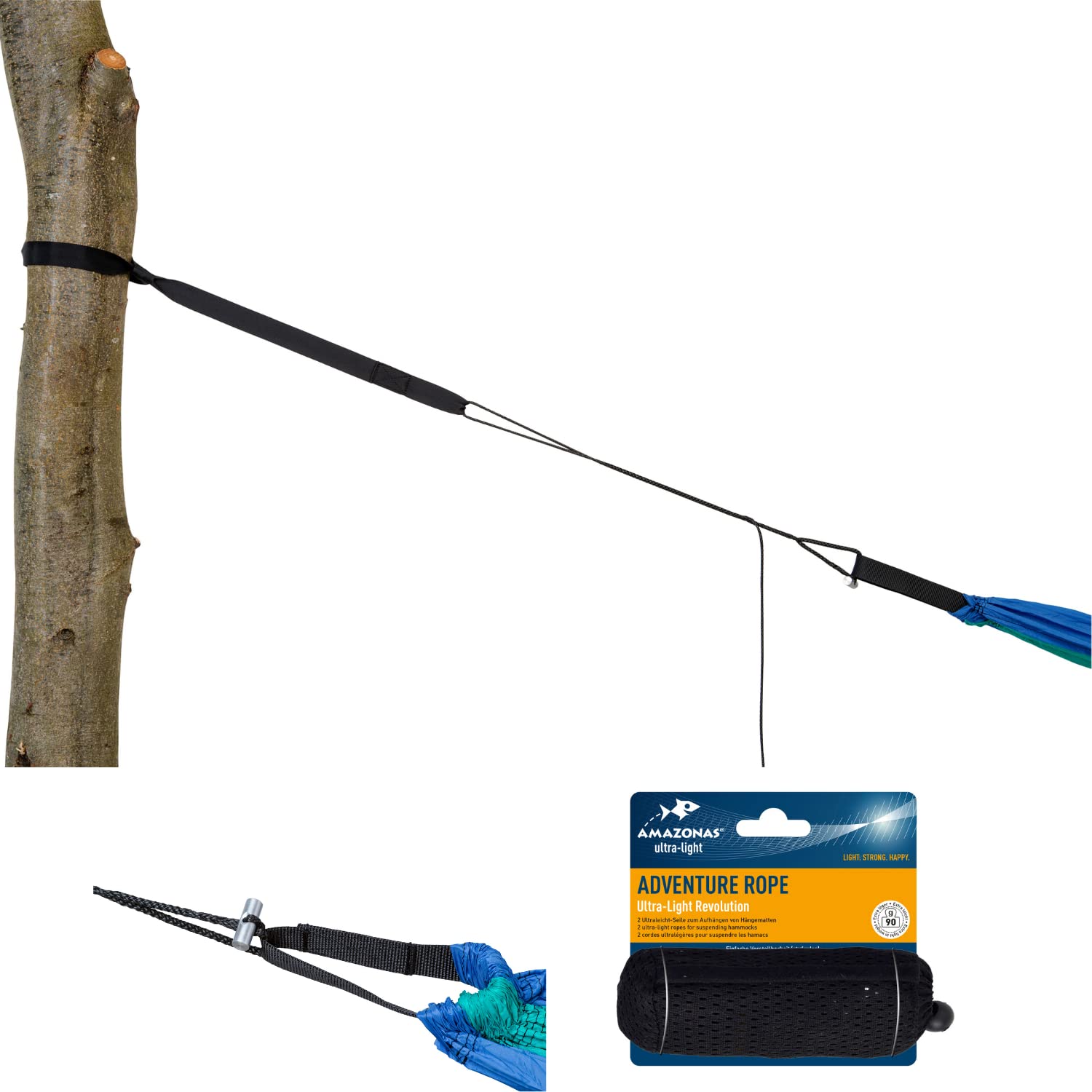 AMAZONAS Adventure Rope Unisex Adult, Black, 35/150 cm + 90 cm Strap (2x)