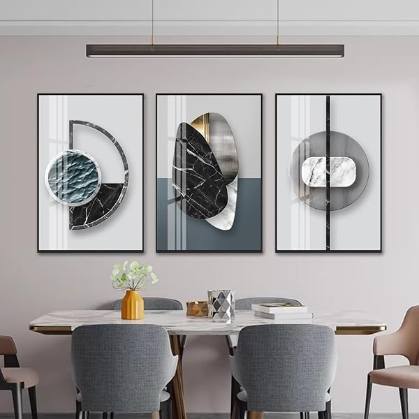 QKF 3 PIECES MODERN FUNKY WALL ART FOR LIVING ROOM GEOMETRY FOR HOME DECORATION PICTURES DARK ON ABSTRACT CANVAS PRINT PAINTINGS BEDROOM BATHROOM OFFICE POSTERS & PRINTS (MEDIUM SIZE 16X24INCH)