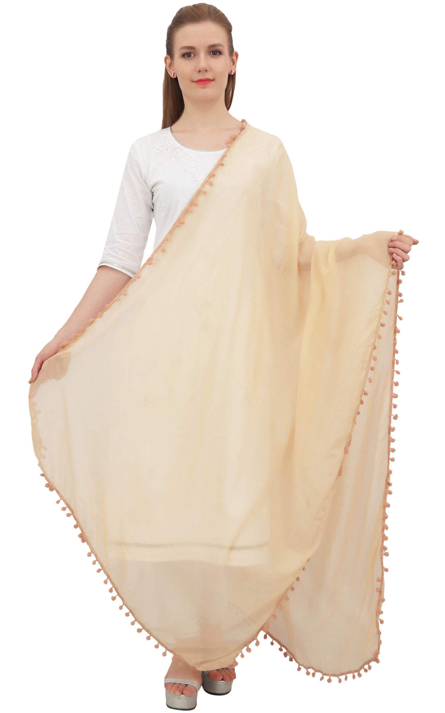 Phagun Indian Women Chiffon Dupatta Neck Wrap Long Stole Scarves Chunni-Beige
