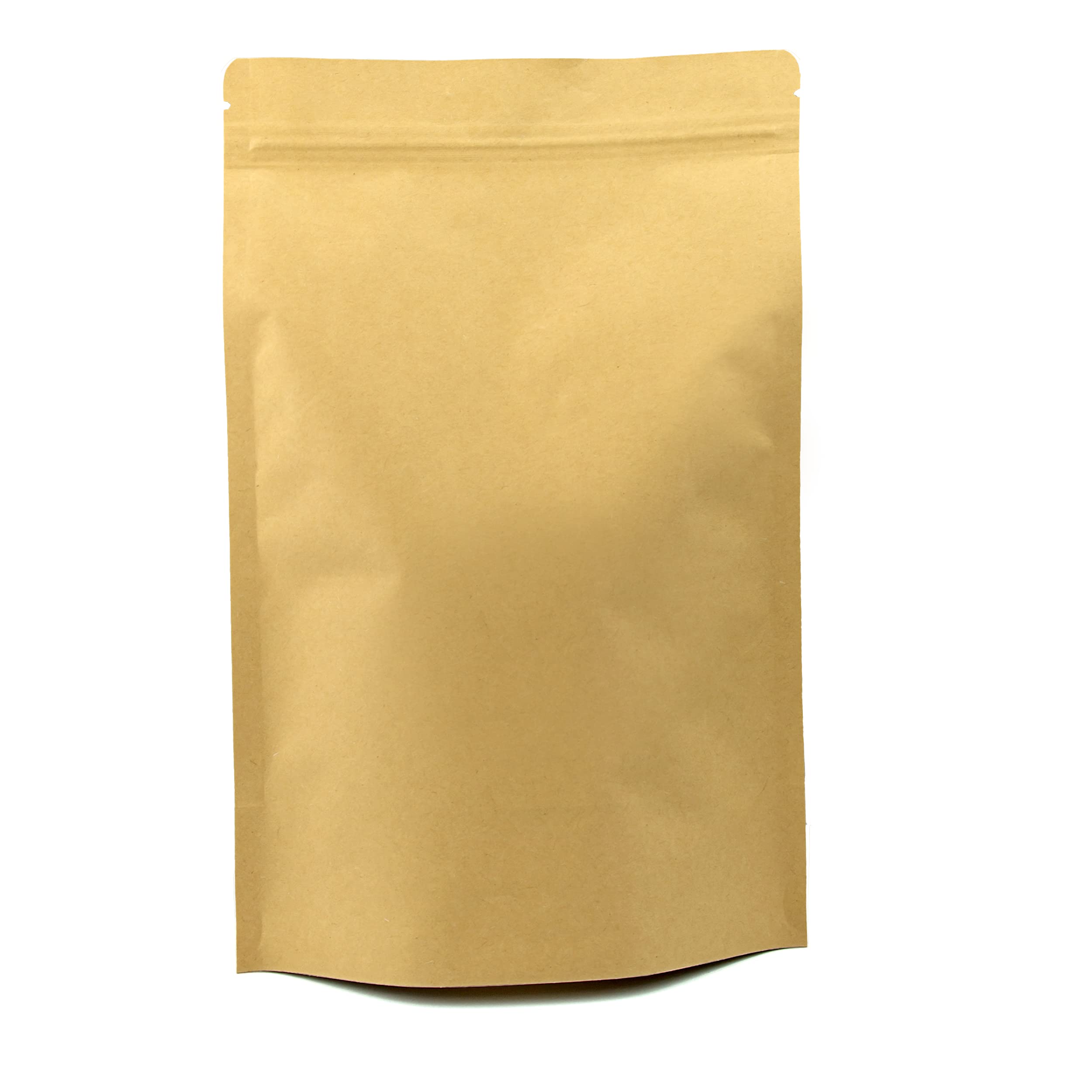 50 Kraft Paper Stand-Up Reusable Food Pouches (180 x 300 x 50mm) | Foil-Lined, Heat-Sealable | Resealable Ziplock Bags Tear Notch | Brown Paper Packaging for Coffee Beans, Nuts & Snacks Etc