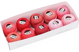 AMOHilos Size 8 Double Mercerized Egyptian Long Staple Cotton Pearl Thread Ball 10 Grams (87 Yards) Embroidery Thread 10 Colors per Box for Crochet Hardanger Cross Stitch Hand Embroidery (Set2)