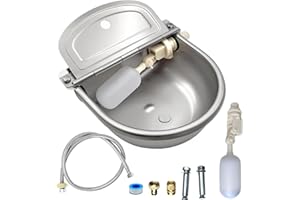 Paiaojia Automatic Water Bowl 304 Stainless Steel Pet Water Dispenser Dog, Feeder Waterer for Large Dogs with 40 Inch Steel Hose, 2 Float Valve, Copper Connector Adapter, 2 Bolts (with Drainage Hole)