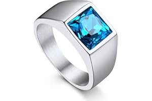 Bandmax Square Cut Gemstone Rings for Men Women, Black Onyx/Blue Topaz Signet Ring Cocktail Ring Statement Ring Personalized Birthstone Ring for Gift