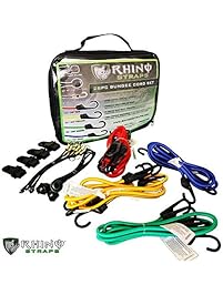 RHINO USA 28pc Bungee Cord Set - Heavy Duty Shock Cord With ABS Coated Steel Hooks, 185lb Max Break Strength Bungie Assortment - Includes Easy Organizer Case and 4 FREE Tarp Clips