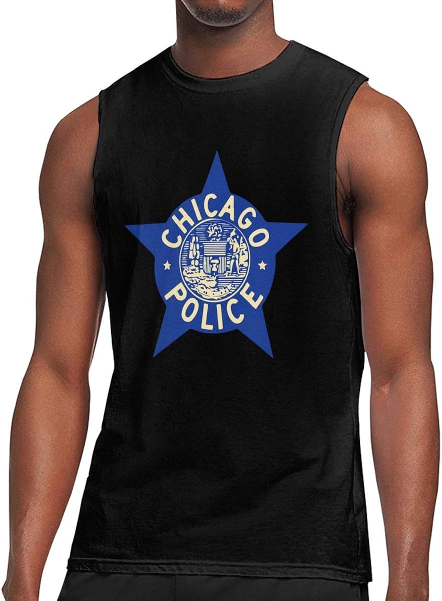 BFBG5f-Tee Men's Chicago Police Logo Muscle Tank Top Gym Bodybuilding Sleeveless Shirts