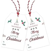 50Pcs Christmas Gift Tags with String, Merry Christmas Name Tags Have A Merry Little Christmas Paper Hanging Labels for Xmas Gift Wrapping Holiday Presents Party Decorations (Classic)