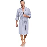 EA'S SECRET 100% Cotton Men's Lightweight Robe Summer Short Sleeve Bathrobe Soft Knee Length Robe with Pockets