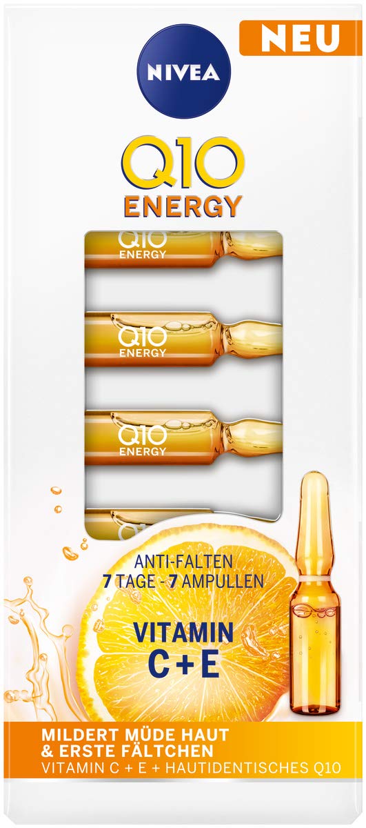 NIVEA Q10 Energy Anti-Wrinkle 7 Days Cream - 7 Ampoules (7 x 1 ml) Face Treatment with 100% Skin Identical Q10, Vitamin C and Vitamin E, Face Care Visibly Reduces Wrinkles and Tired Skin