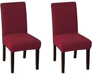 Britimes Dinning Room Chair Covers, Seat Covers for Dining Room Chairs, Waterproof Spandex Chair Slipcovers Set of 2 for Dinning Room, Living Room, Hotel, Party, Chairs Wine Red