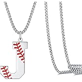 VEEHOO Baseball Necklace for Men Boys,Initial A-Z Letter Baseball Jewelry Pendant Baseball Gifts for Boys Boyfriend Coach Dad