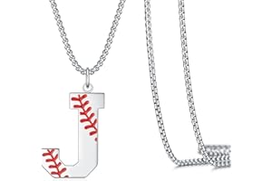 VEEHOO Baseball Necklace for Men Boys,Initial A-Z Letter Baseball Jewelry Pendant Baseball Gifts for Boys Boyfriend Coach Dad