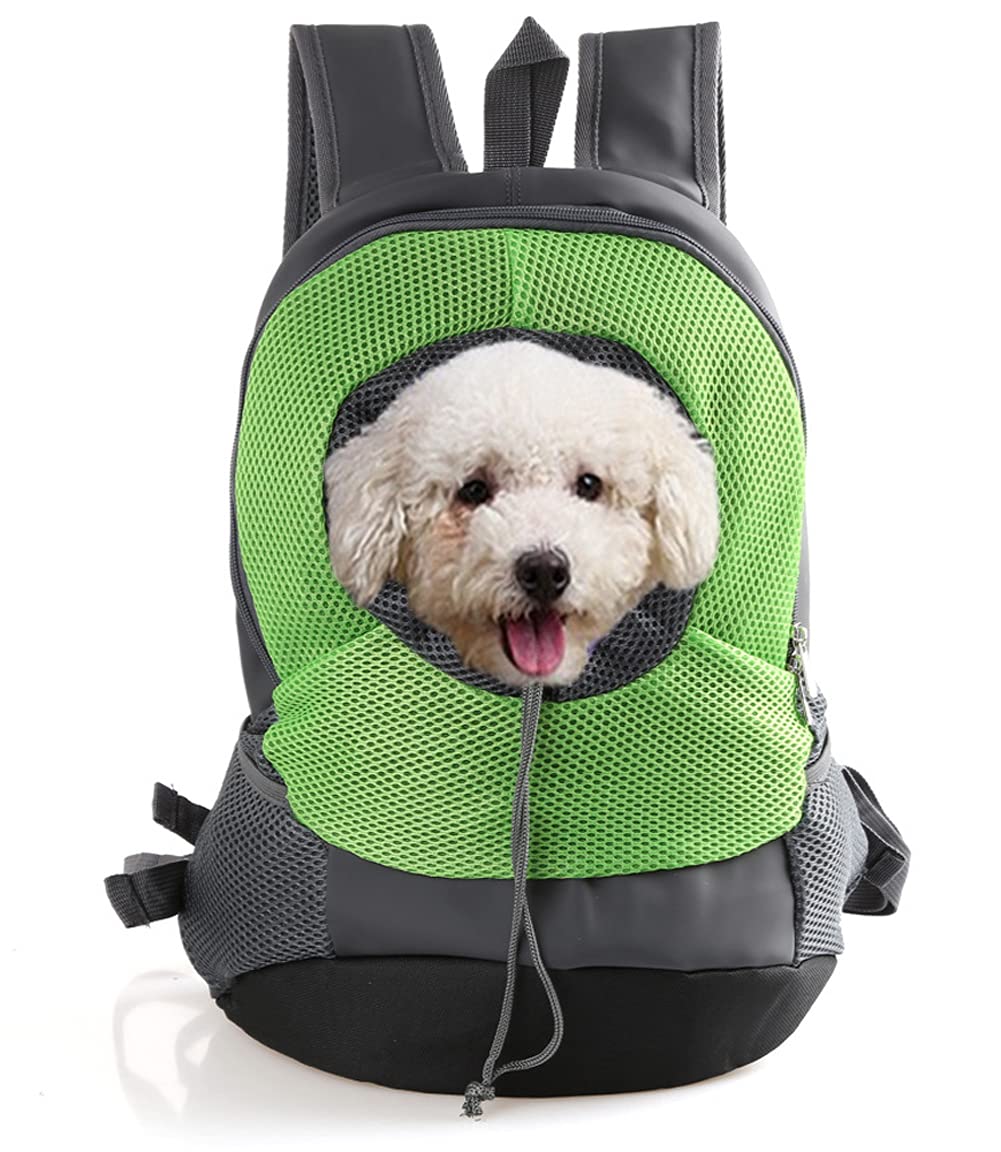 Small Dog Cat Backpack Carrier Dog Puppy Front Bag Pet Papoose Carry Bag Ventilate Adjustable Padded Pet Shoulder Bag with Head Out Design, Pocket & Safe Belt Pet Carrier for Subway Camping Airplane