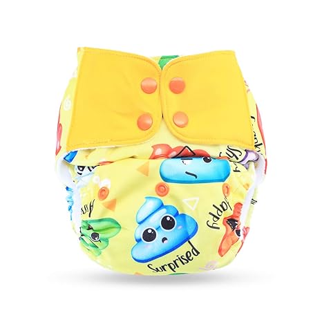 Superbottoms Plus UNO Reusable Cloth Diaper with 2 Organic Cotton Inserts (One Dry-Feel Insert and One Booster) [Day & Night Use] (for Babies-5 KG- 17 KG) (Poopy Face)