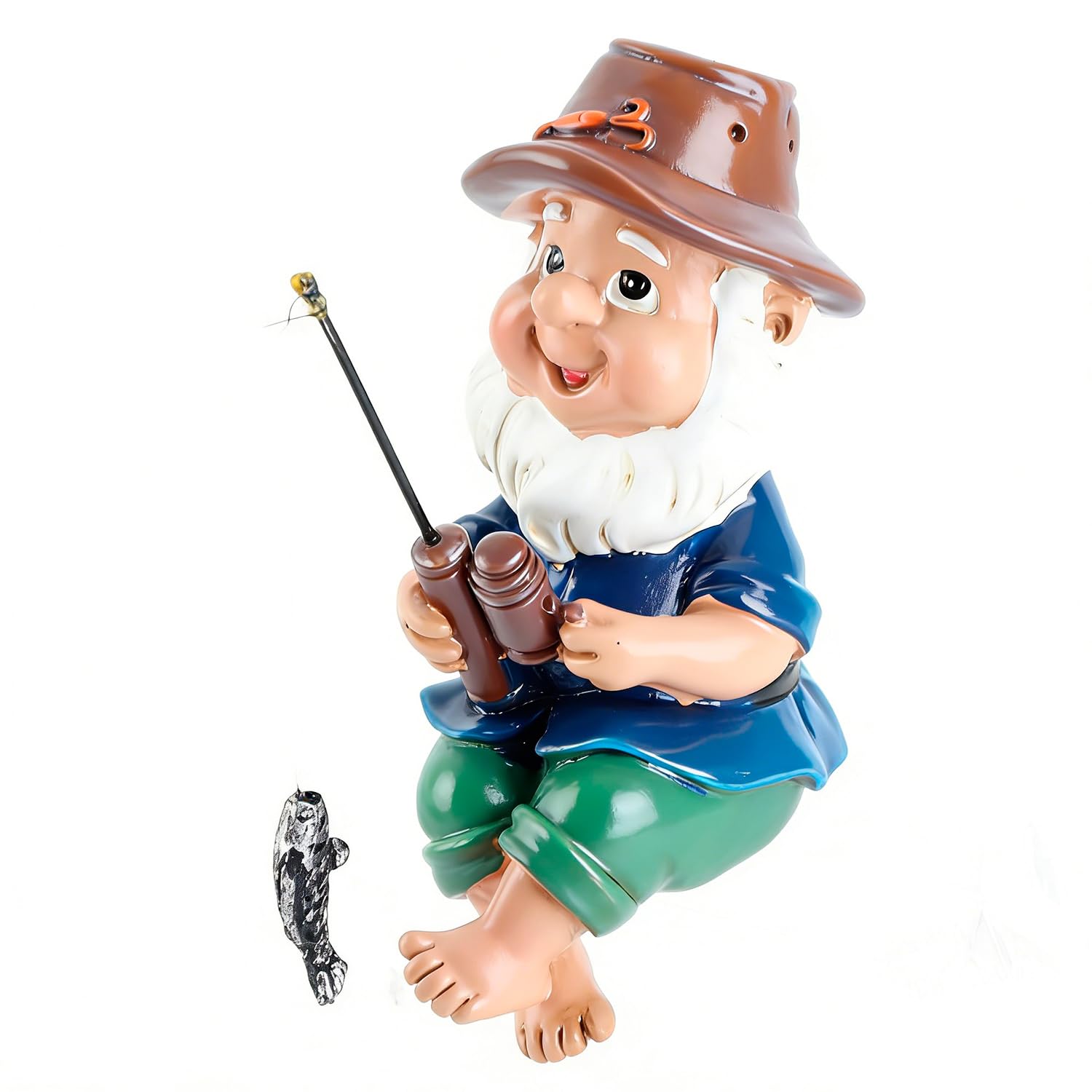 Tissting Garden Statue Fishing Man 4.5 x 7 x 10cm Resin Detachable Garden Fishing Gnomes Ornament Flower Planter Lawn Sculptures Decoration for Garden Backyard Patio