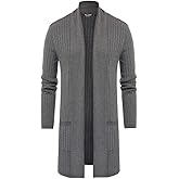 PJ PUAL JONES Men's Shawl Collar Open Front Long Cardigan Ribbed Knit Sweater with Pockets