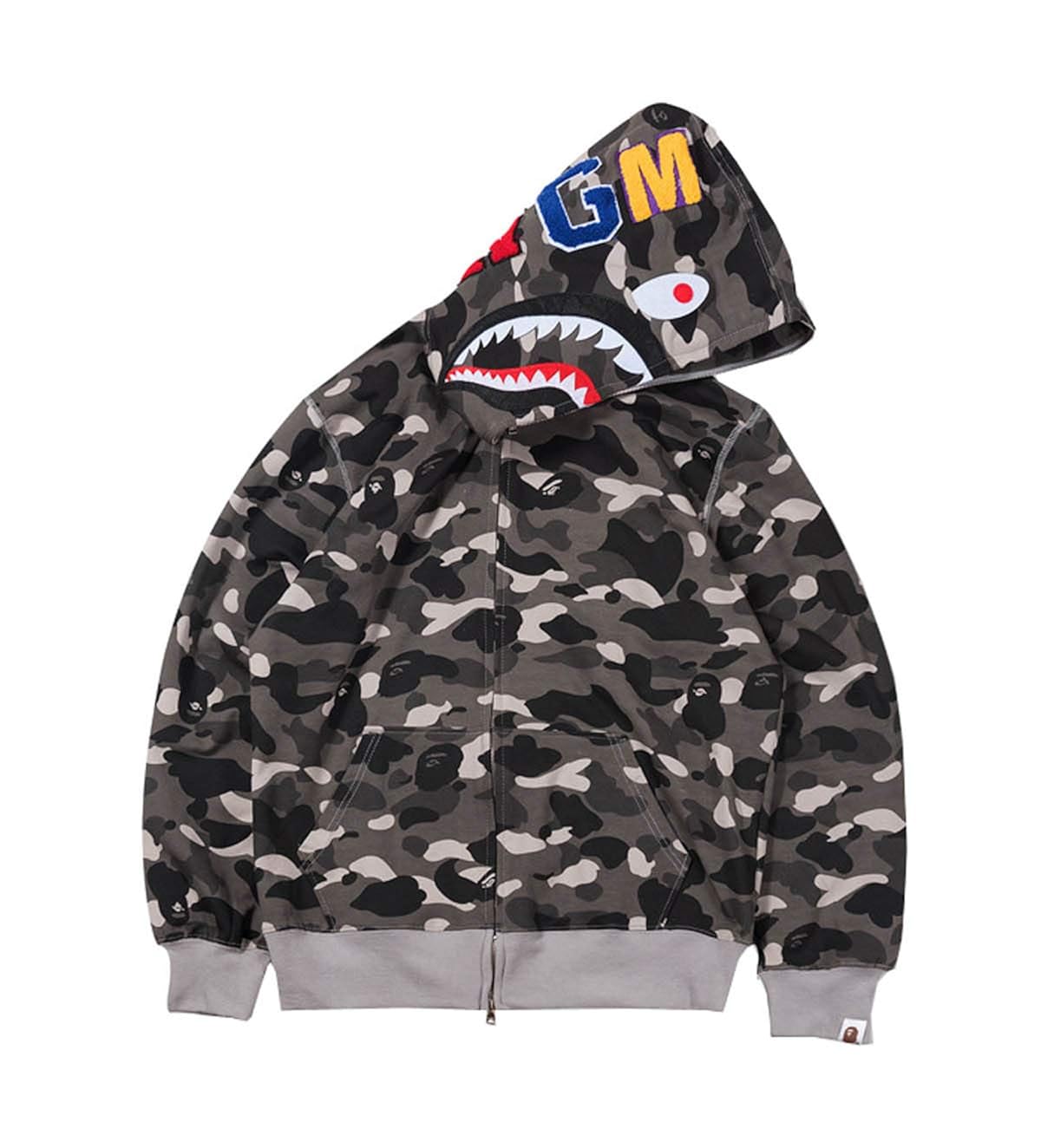 Men's A Bathing Ape BAPE Shark Head Thin Coat Full Zipper Camouflage Jacket Hoodie